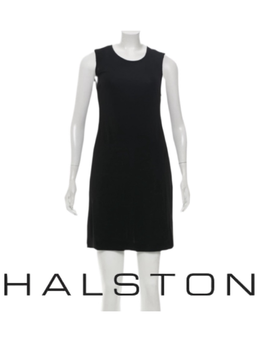 HALSTON | Black Sleeveless Semi Sheer Mini Dress Bateau Neck Tonal Stitching